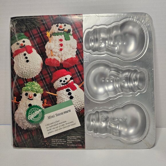 Wilton Nonstick Baking Tray Mini Snowman Cake Brownie Muffin Holiday Baking Pan - Picture 1 of 7
